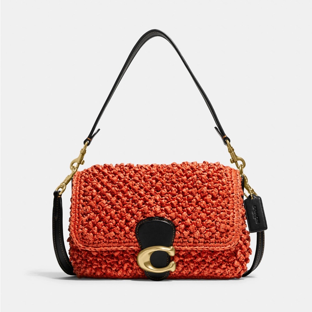 EUC Coach Soft Tabby Shoulder Bag
Orange straw and smooth brown leather.